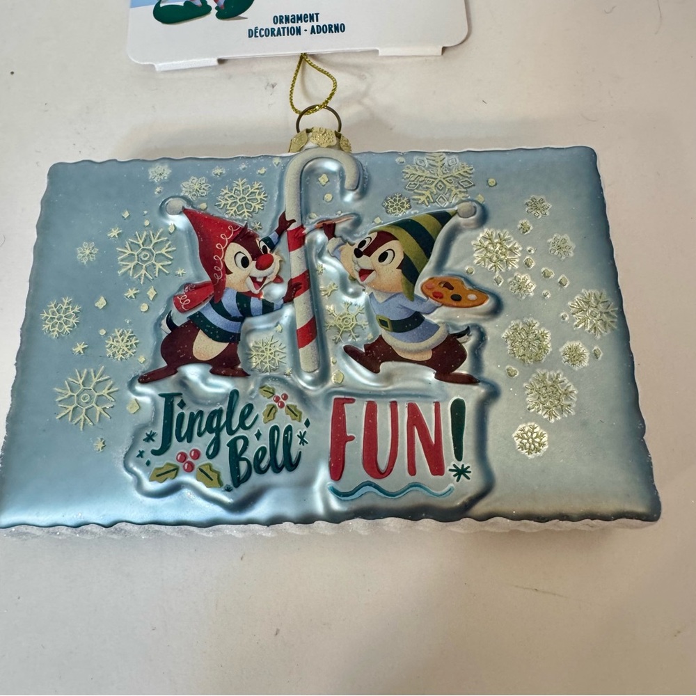 NWT. Disney Parks Chip 'n Dale Holiday Postcard Glass Sketchbook Ornament.